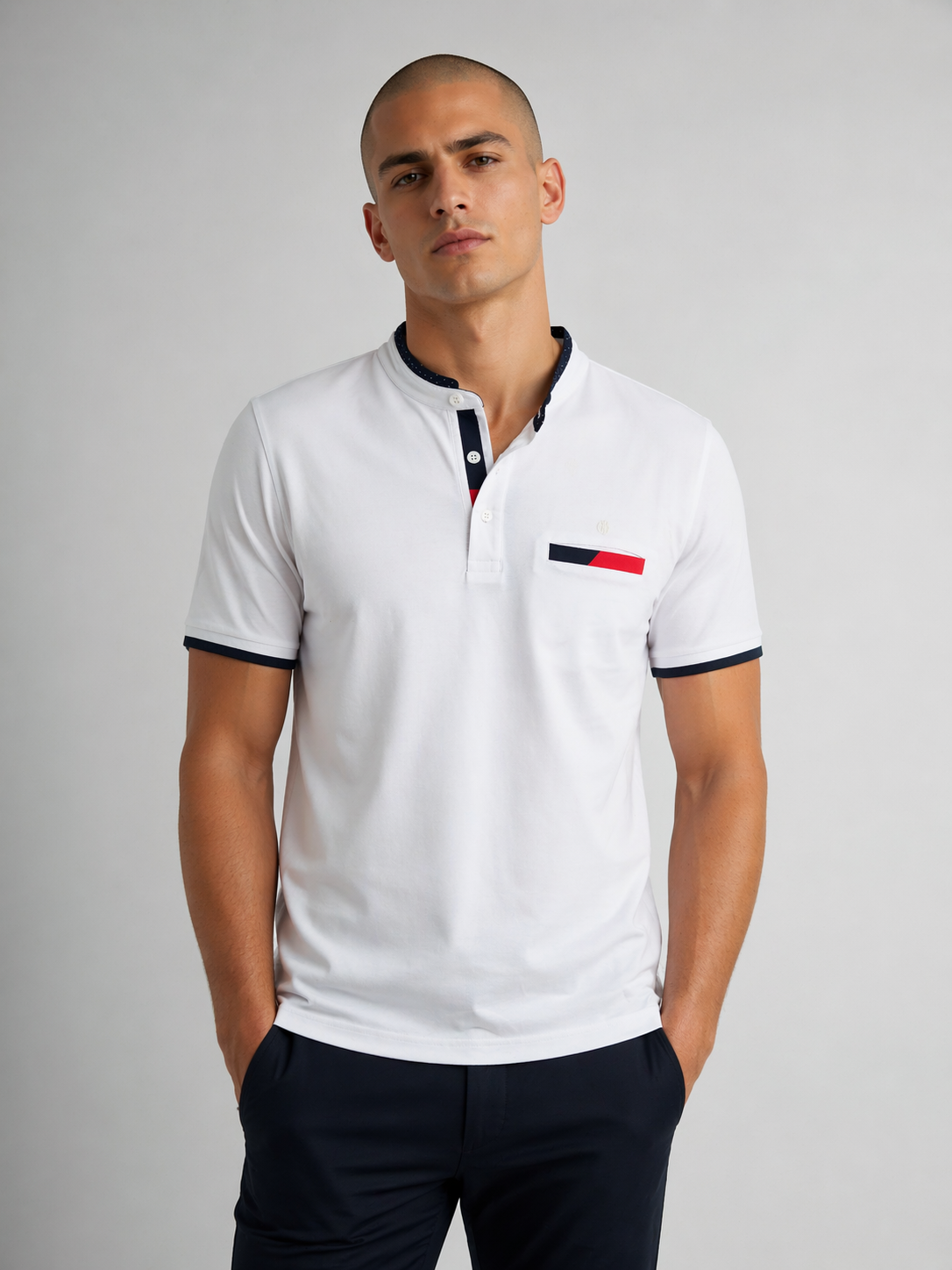 Polo Cuello Mao fantasía Blanco