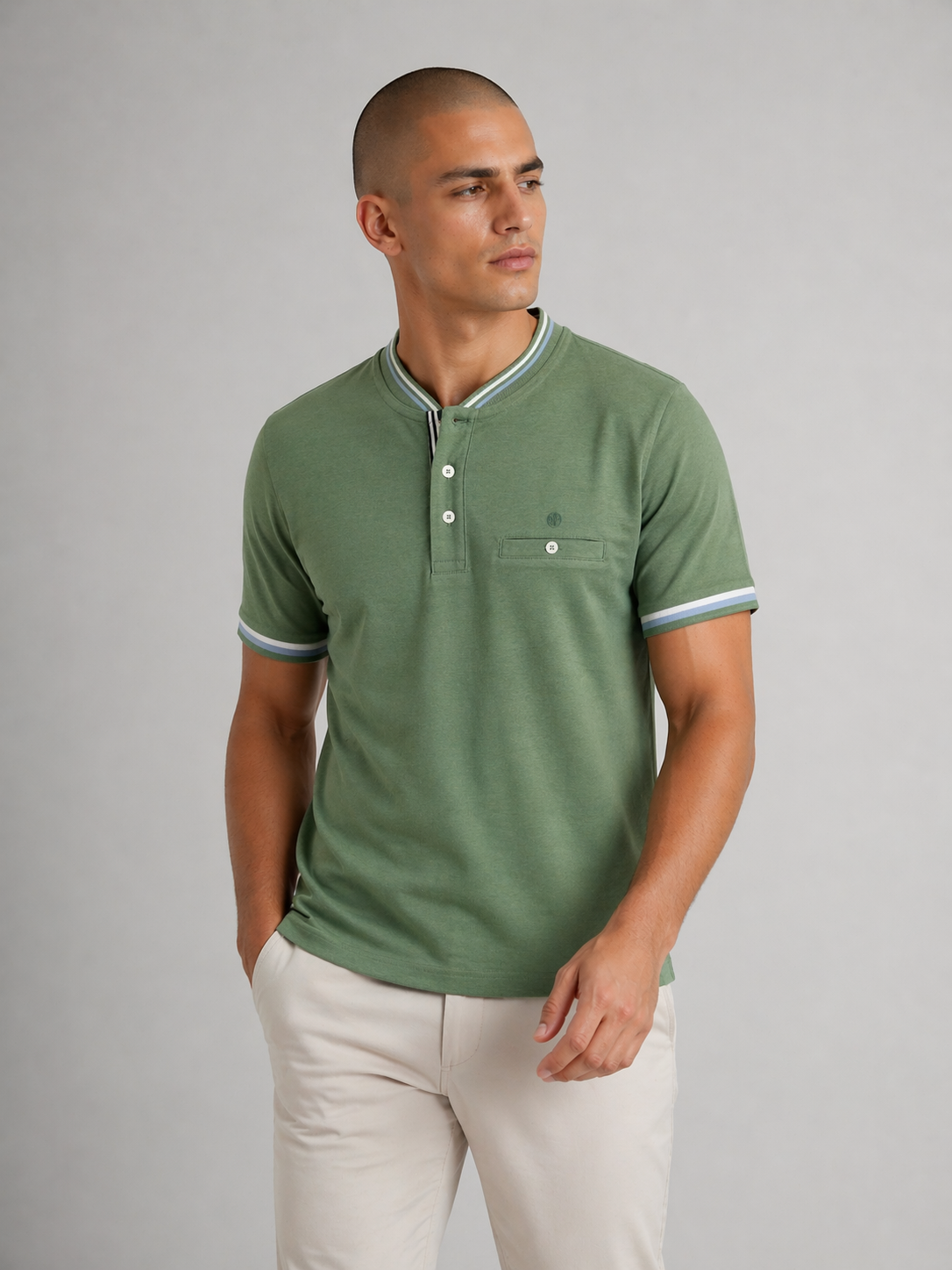 Polo Cuello Mao fantasía Kaki