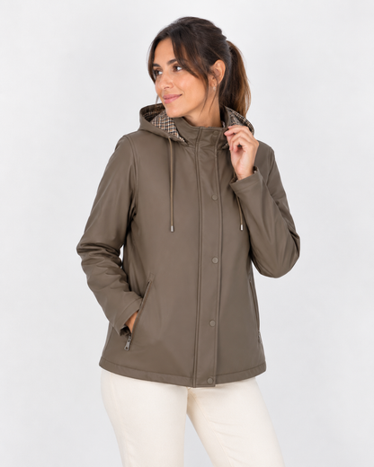 Chaqueta tipo parka con capucha reversible engomada