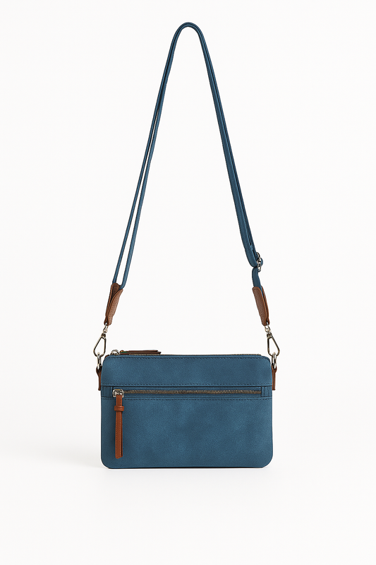 Bolso bandolera con cremallera y correa ancha azul