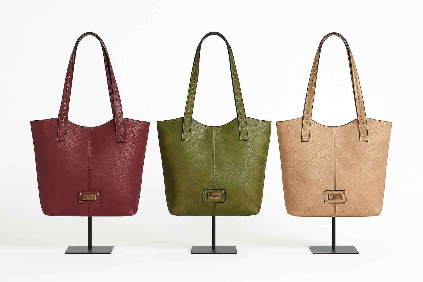 Bolso shopper burdeos con detalles de tachuelas