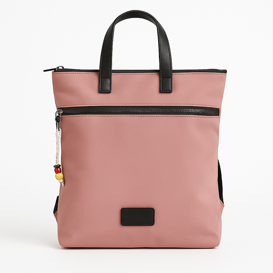 Mochila rosa con cremallera Frontal y asas Negras