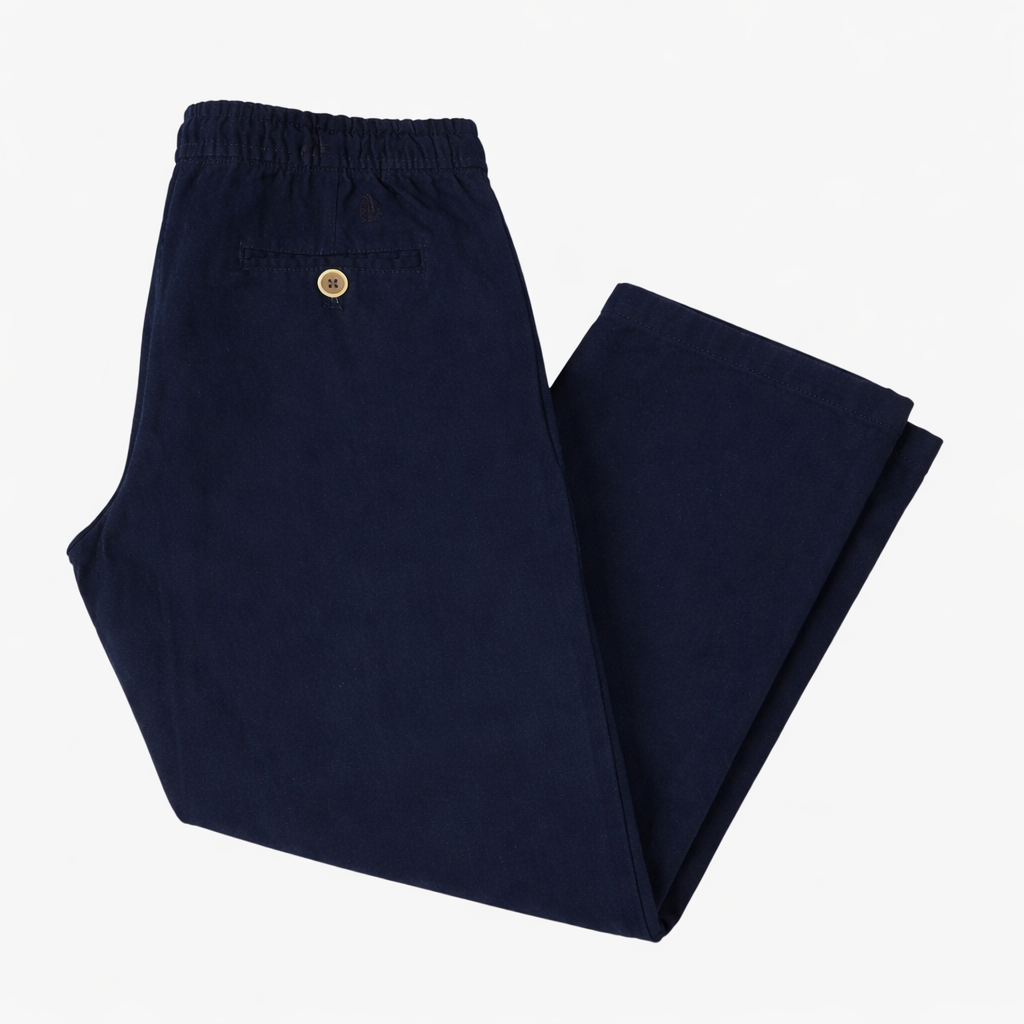 Pantalón largo de lino marino