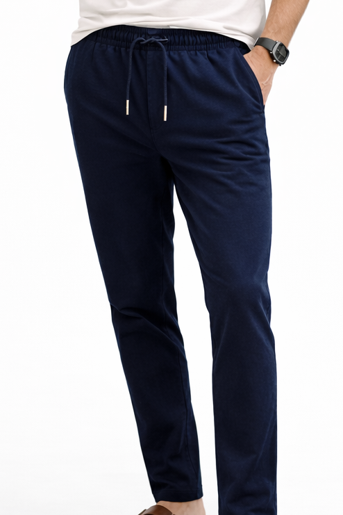 Pantalón largo de lino marino