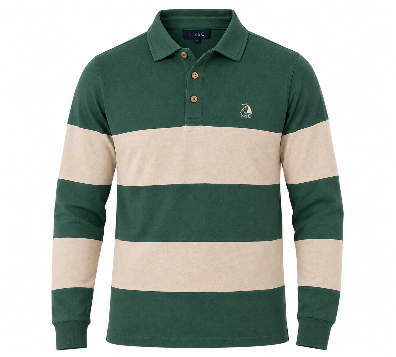 Polo Oporto manga larga rayas verde y beige