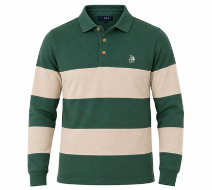 Polo Oporto manga larga rayas verde y beige