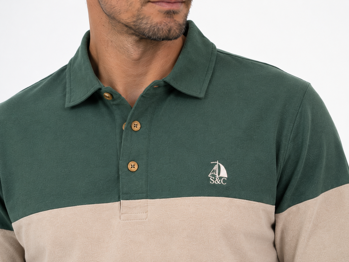 Polo Oporto manga larga rayas verde y beige