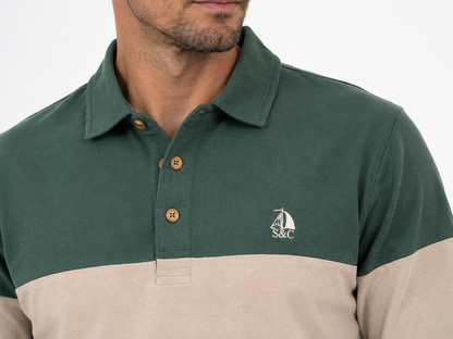 Polo Oporto manga larga rayas verde y beige