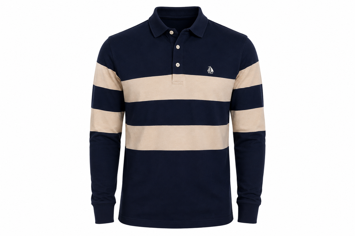 Polo Oporto manga larga rayas marino y beige
