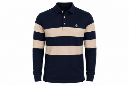 Polo Oporto manga larga rayas marino y beige