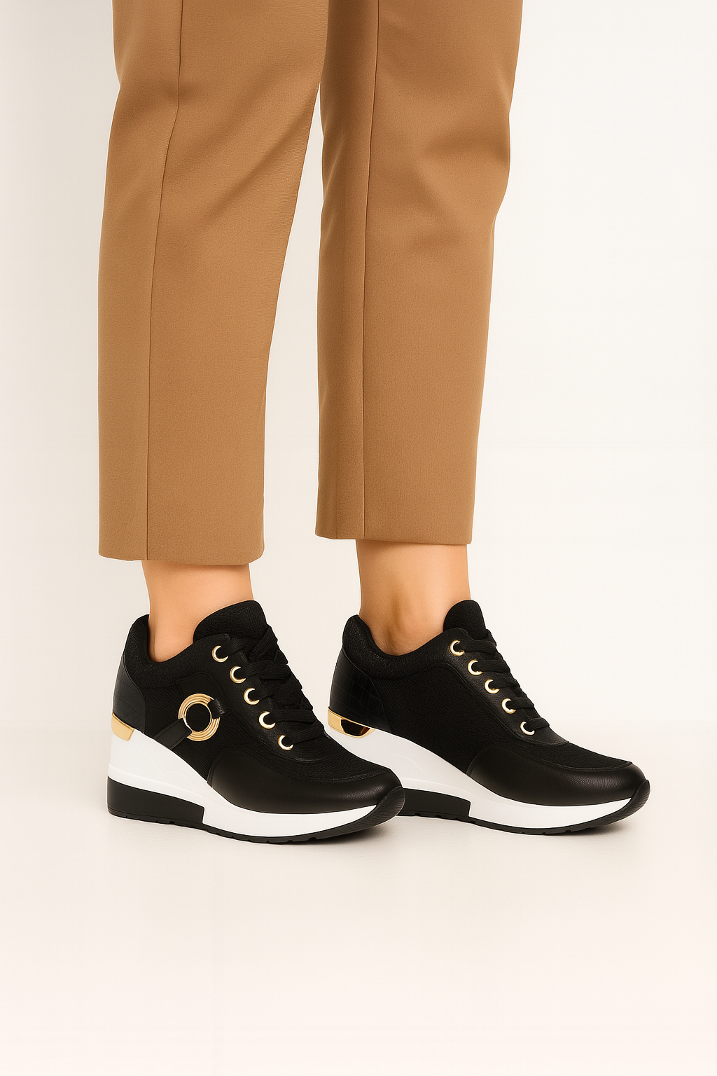 Deportivas mujer negra y blanca con cuña