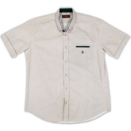 Conjunto camisa estampado verde y lila con bermuda marino