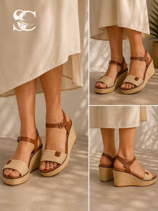 Cuñas trenza beige