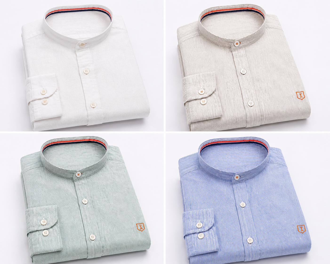 Camisa hombre manga larga cuello mao rayas verde