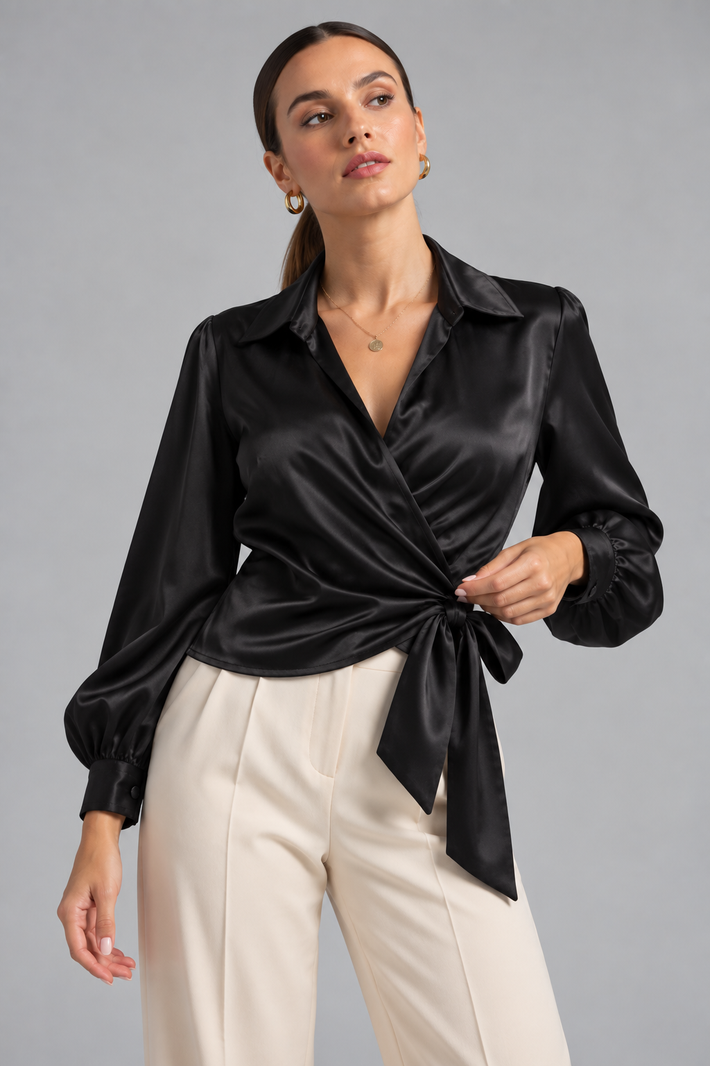 Blusa raso lazo negro