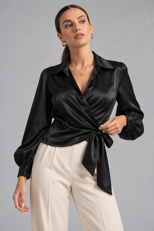 Blusa raso lazo negro