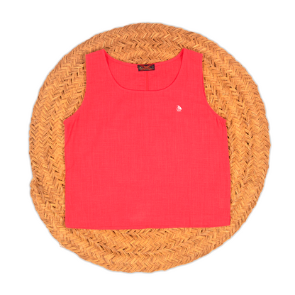 Blusa mujer lino sin mangas fucsia