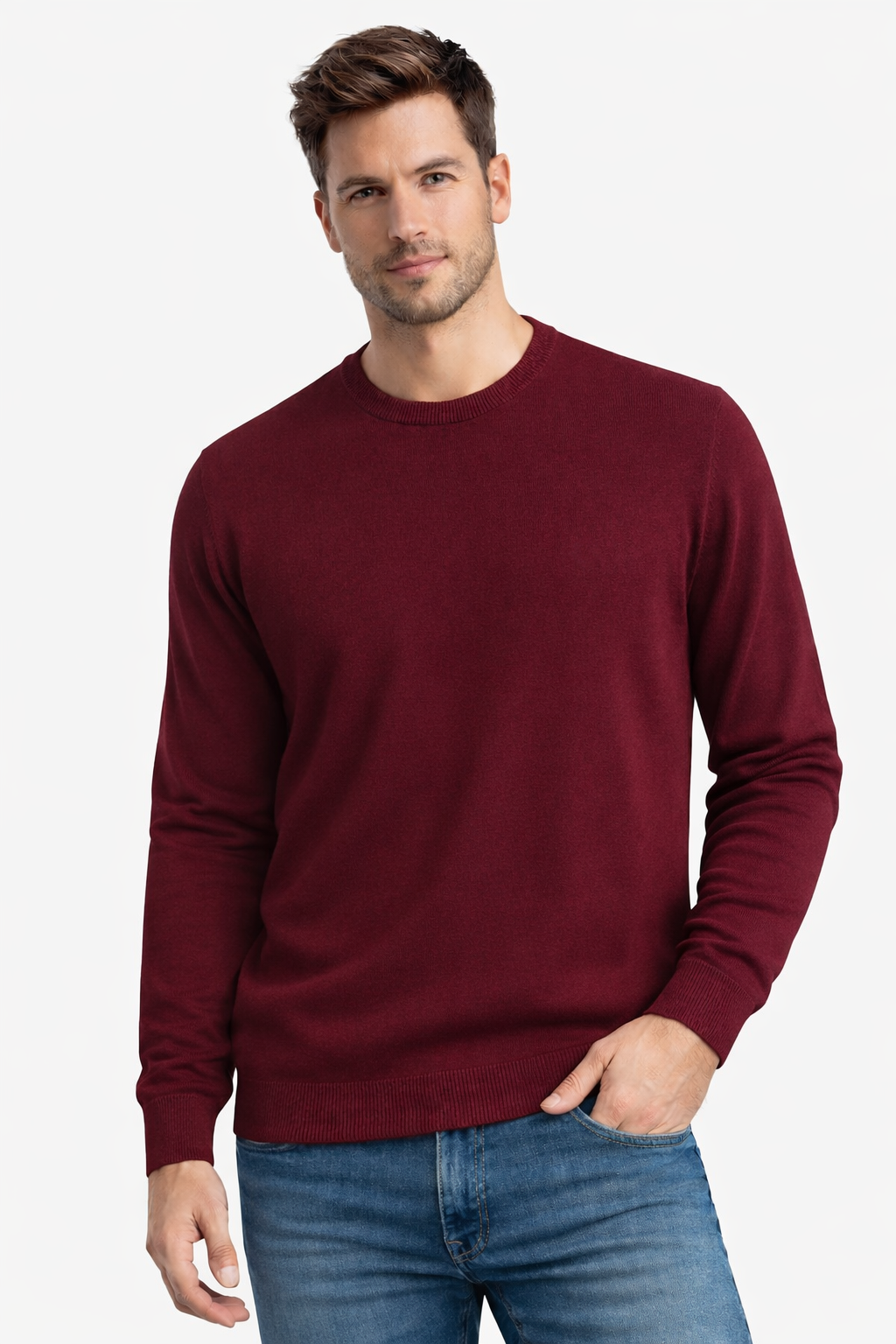 Jersey cuello redondo básico Granate