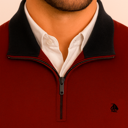 Jersey de hombre media cremallera granate con contraste