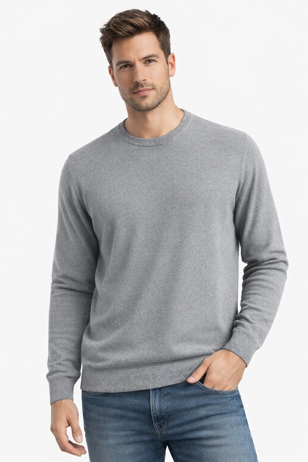 Jersey cuello redondo básico Gris