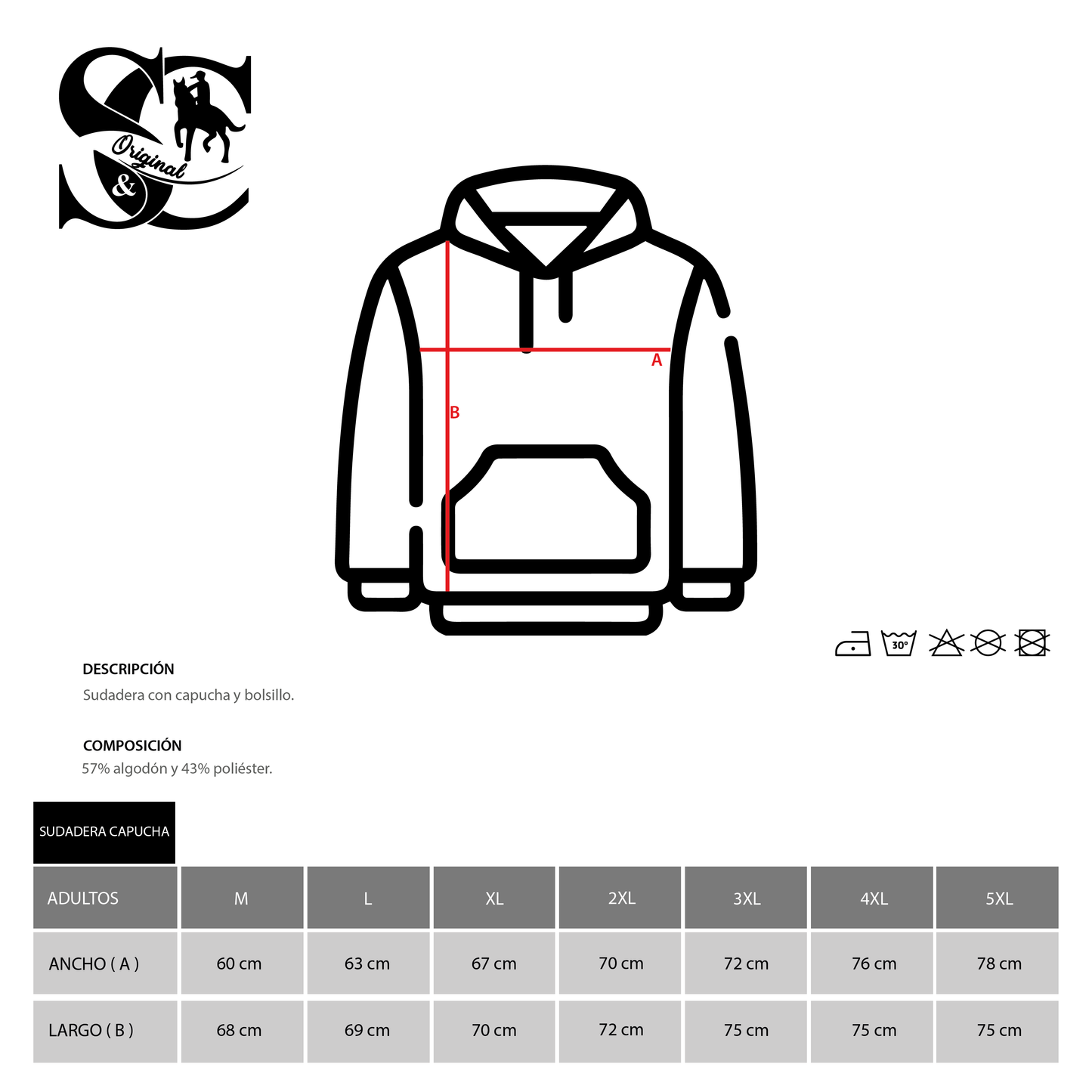 Sudadera Capucha y Bolsillo con bordado Gris