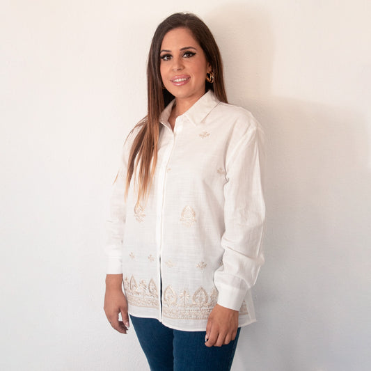 Camisa mujer blanca con detalles árabes