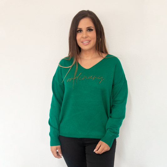 Jersey Cuello Pico Mujer Oversize Verde