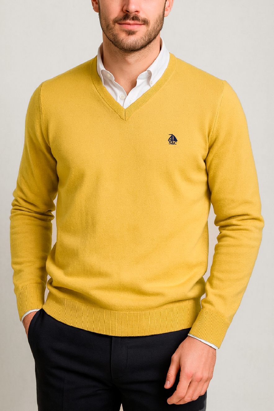 Jersey Hombre Cuello Pico Amarillo