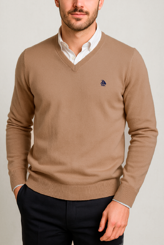 Jersey Hombre Cuello Pico Beige