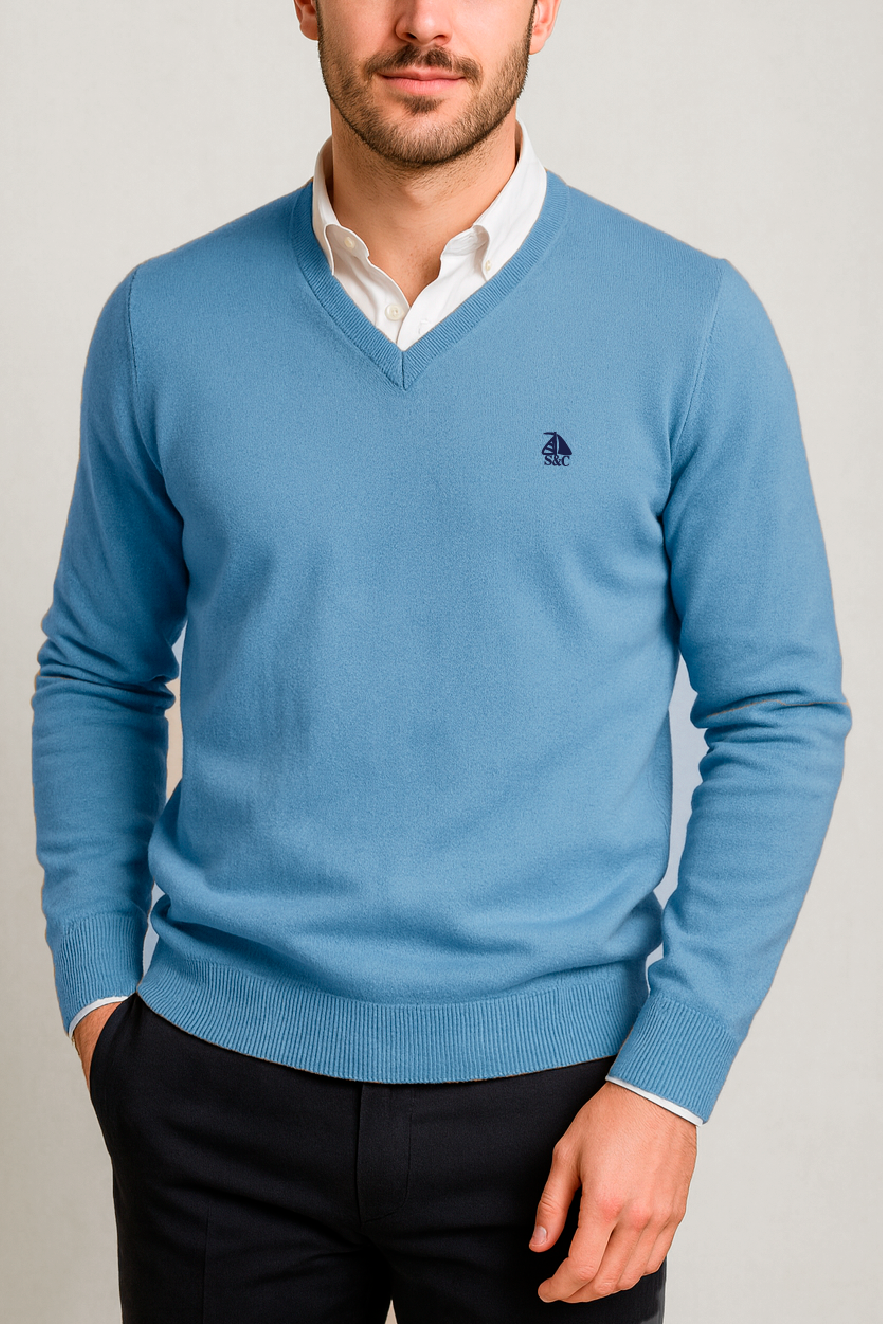 Jersey Hombre Cuello Pico Celeste