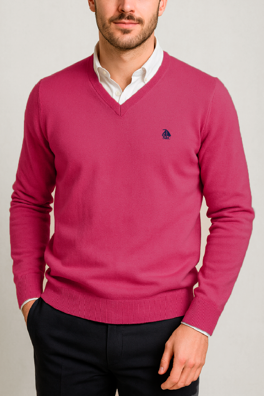 Jersey Hombre Cuello Pico Rosa