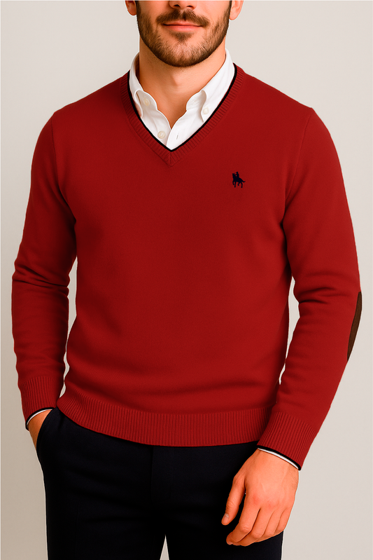 Jersey Hombre Cuello Pico Granate con Coderas