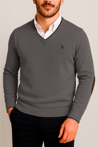 Jersey Hombre Cuello Pico Gris con Coderas