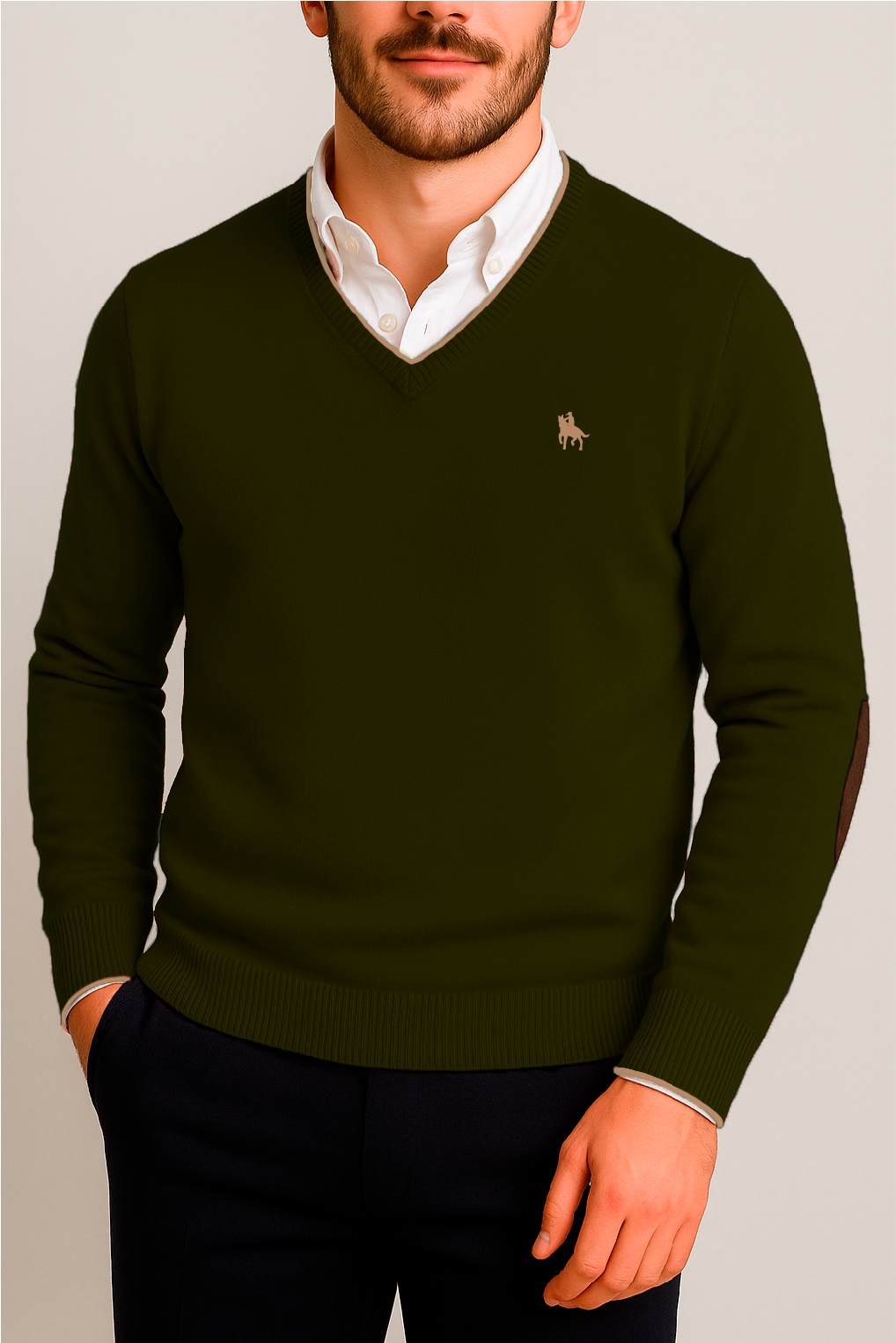 Jersey Hombre Cuello Pico Verde con Coderas