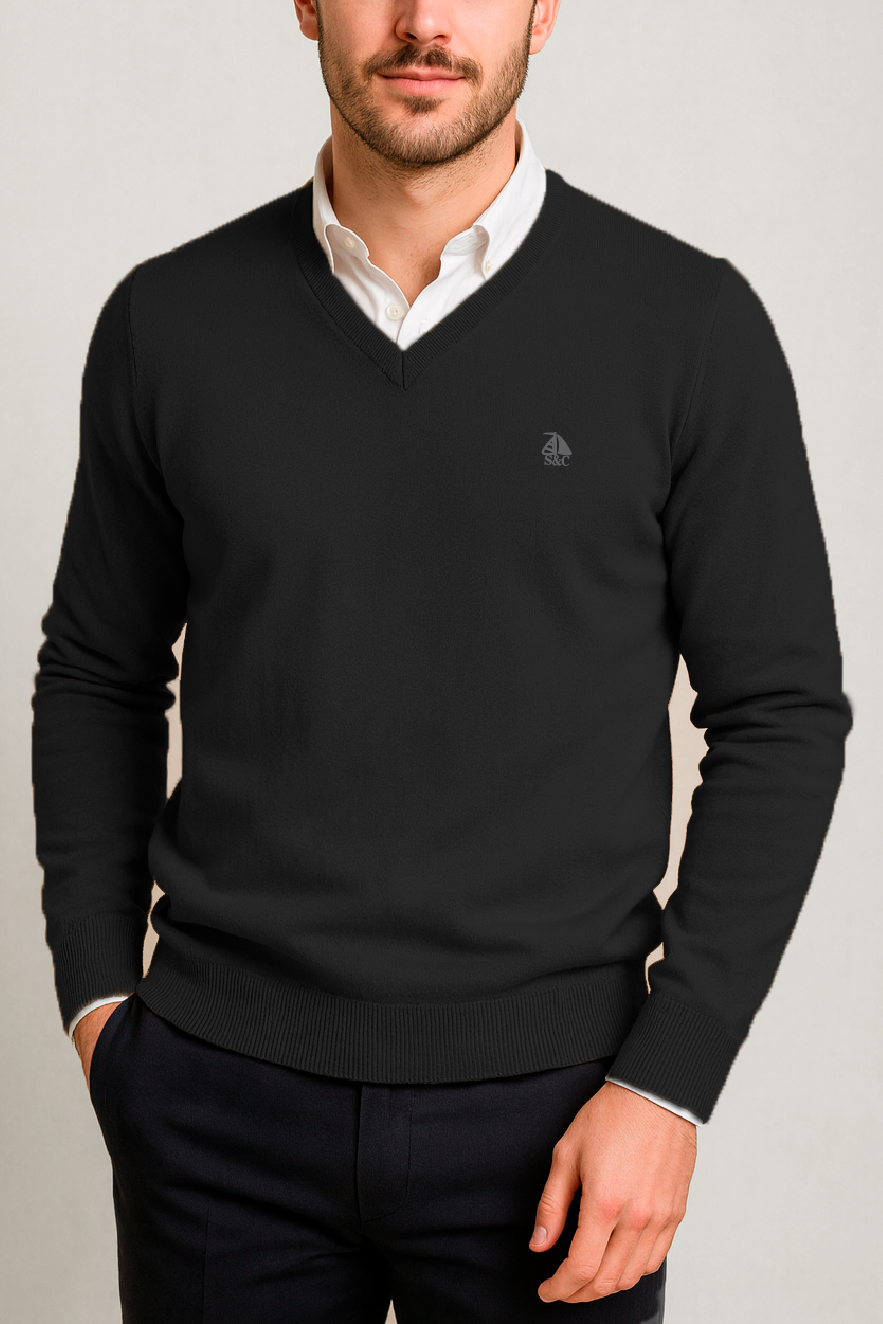 Jersey Hombre Cuello Pico Negro
