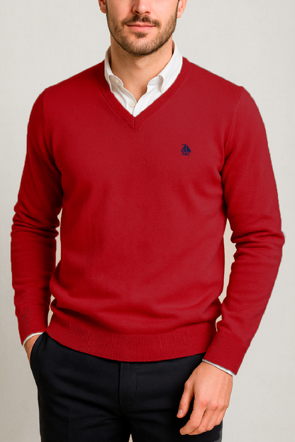 Jersey Hombre Cuello Pico Rojo