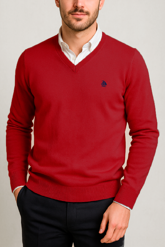 Jersey Hombre Cuello Pico Rojo