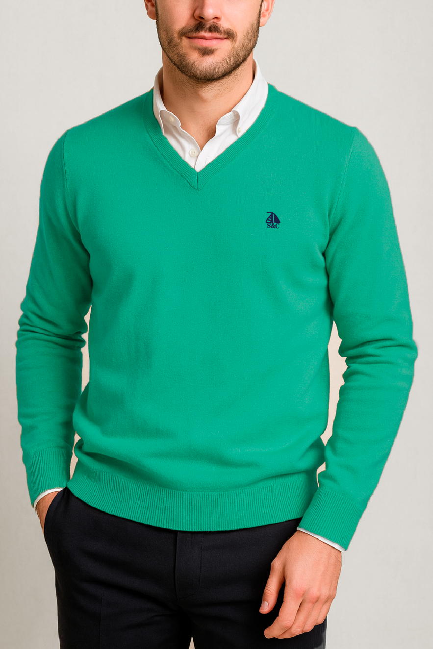 Jersey Hombre Cuello Pico Verde Agua