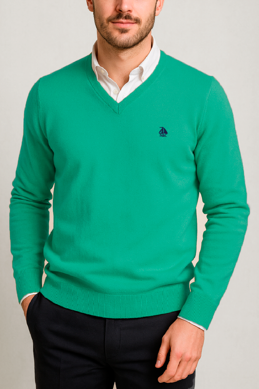 Jersey Hombre Cuello Pico Verde Agua