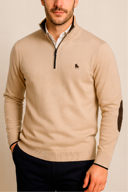 Jersey Hombre Beige Media Cremallera y Coderas