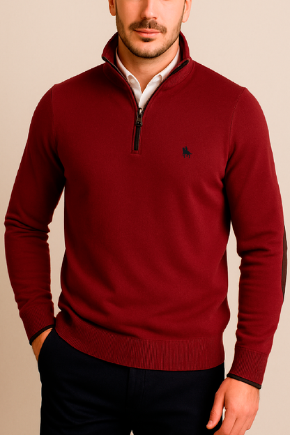 Jersey Hombre Granate Media Cremallera y Coderas