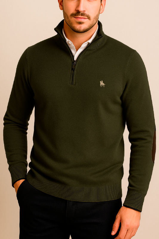 Jersey Hombre Verde Media Cremallera y Coderas