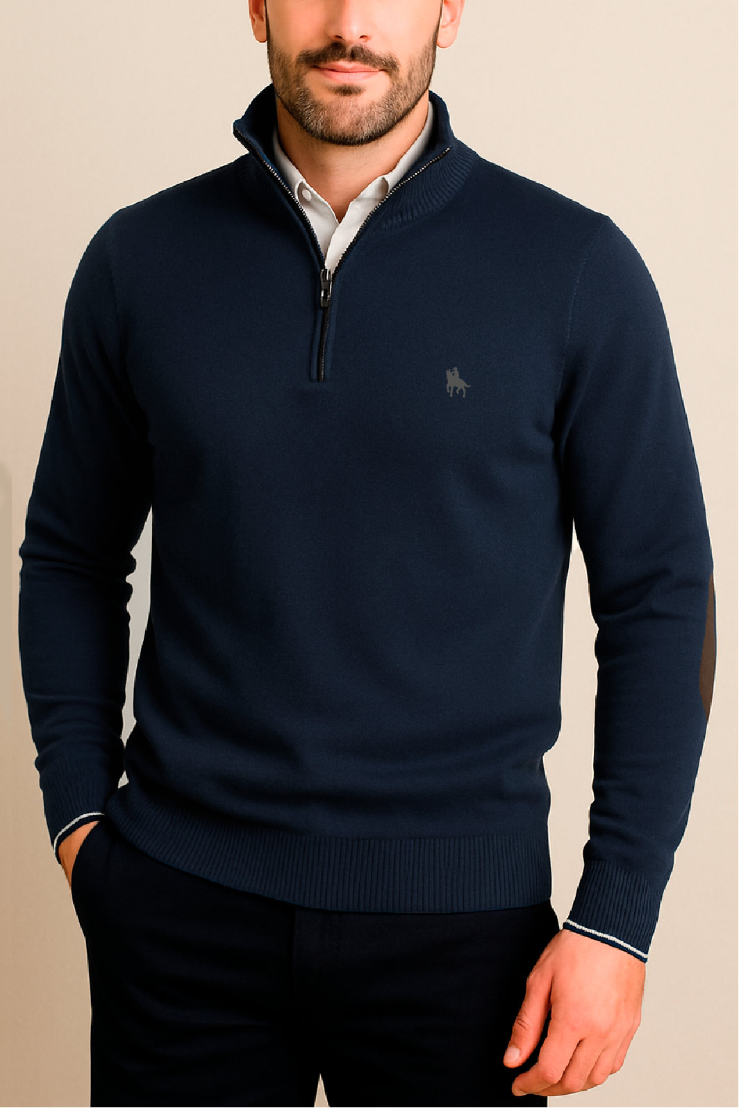 Jersey Hombre Marino Media Cremallera y Coderas