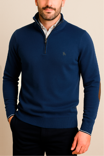 Jersey Hombre Azul Media Cremallera y Coderas