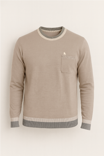 Jersey cuello redondo Beige con detalles de rayas