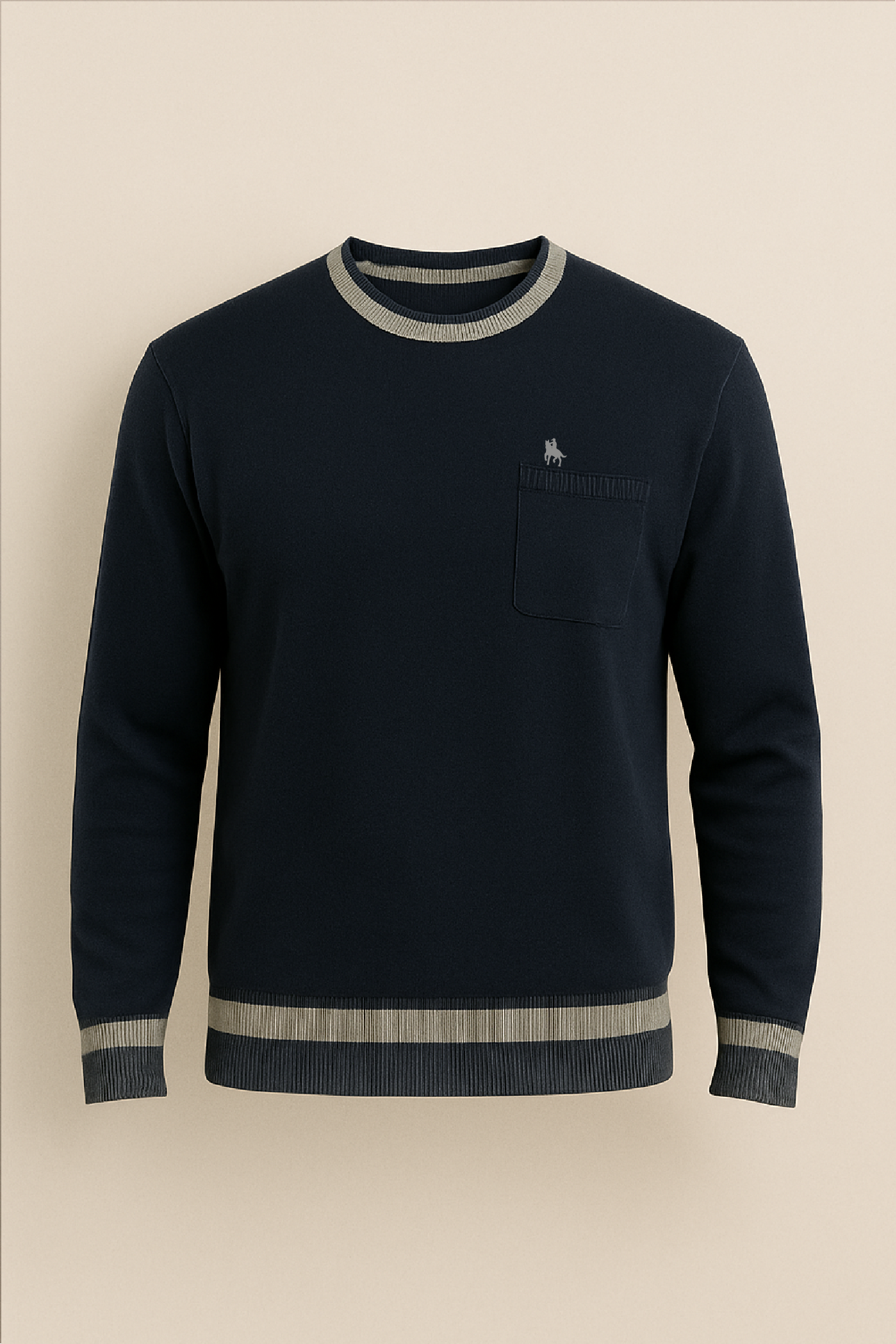 Jersey cuello redondo Marino con detalles de rayas