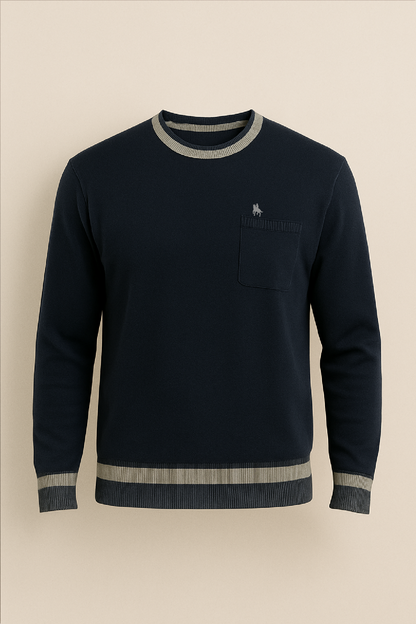 Jersey cuello redondo Marino con detalles de rayas