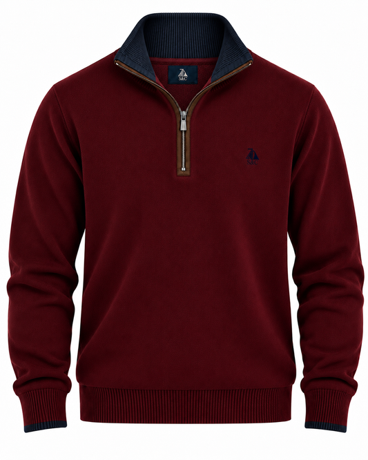 Jersey de hombre media cremallera granate con contraste