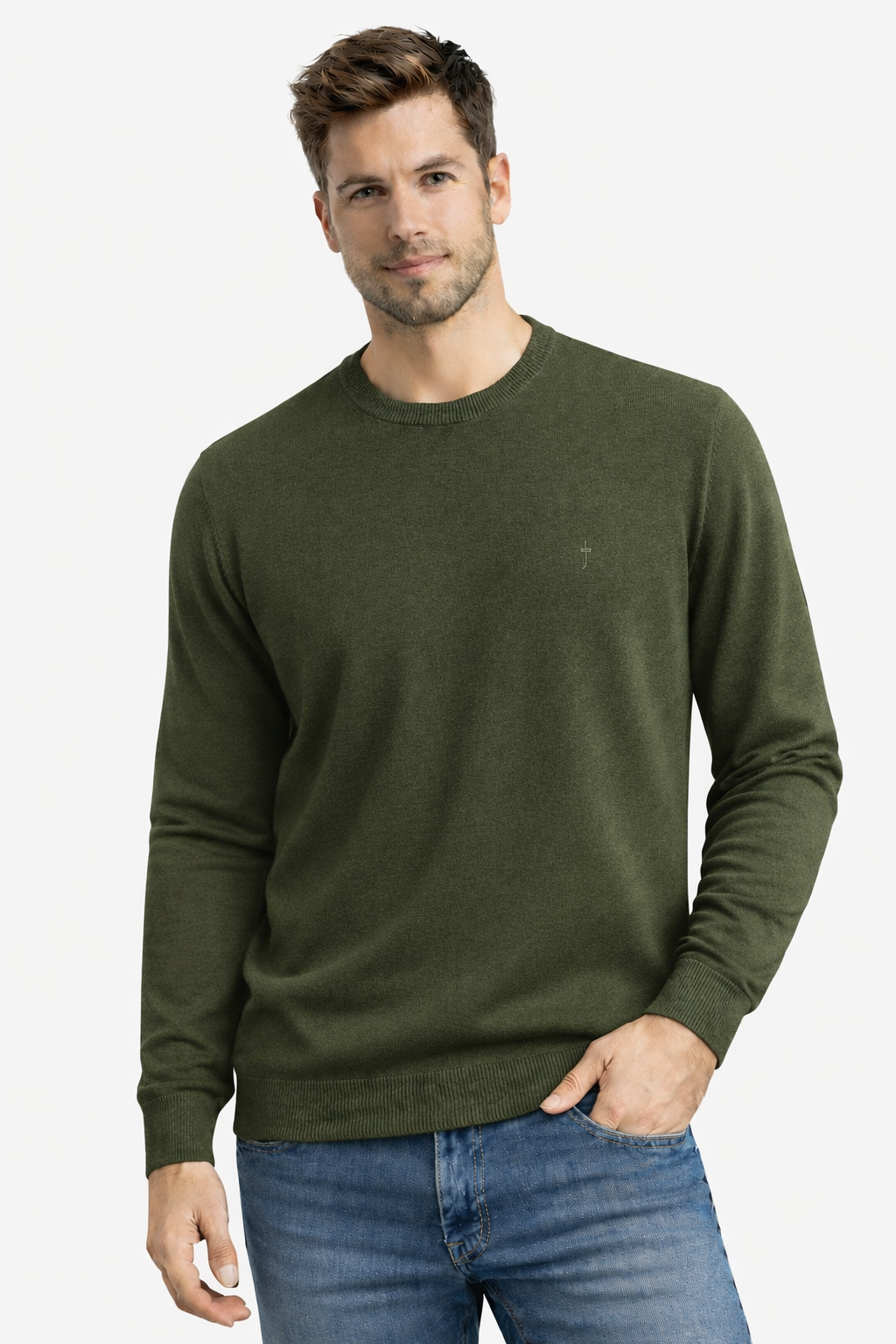 Jersey cuello redondo básico Kaki