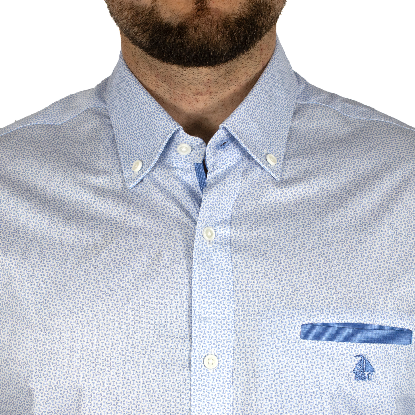 Camisa Hombre Manga Larga Estampado Celeste